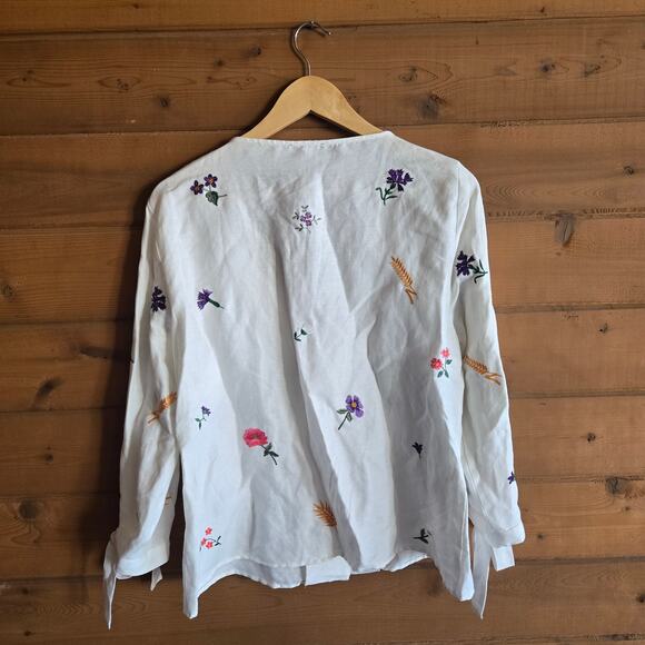 Topshop Floral Top Embroidered Flower Botanical Tie Sleeve Button Down Blouse 12 - Picture 3 of 6